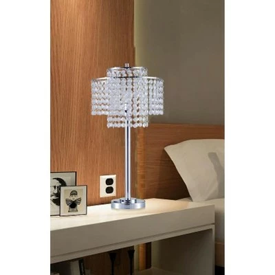 26" Antique Metal Table Lamp with Crystals and USB Port Silver - Ore International 2 26" Antique Metal Table Lamp with Crystals and USB Port Silver - Ore International - Image 2