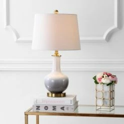 JONATHAN Y 25" Gradient Ceramic/Brass Table Lamp White/Gray (Includes LED Light Bulb) - JONATHAN Y