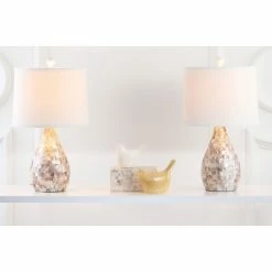 (Set of 2) 20.5" Lauralie Ivory Capiz Shell Lamp Ivory (Includes CFL Light Bulb) - Safavieh