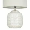 15.25" Textured Ceramic Accent Table Lamp with Linen Shade (Includes LED Light Bulb) White - Cresswell Lighting