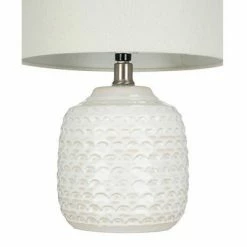 15.25" Textured Ceramic Accent Table Lamp with Linen Shade (Includes LED Light Bulb) White - Cresswell Lighting