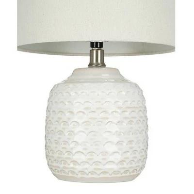 15.25" Textured Ceramic Accent Table Lamp with Linen Shade (Includes LED Light Bulb) White - Cresswell Lighting 1 15.25" Textured Ceramic Accent Table Lamp with Linen Shade (Includes LED Light Bulb) White - Cresswell Lighting