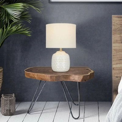 15.25" Textured Ceramic Accent Table Lamp with Linen Shade (Includes LED Light Bulb) White - Cresswell Lighting 3 15.25" Textured Ceramic Accent Table Lamp with Linen Shade (Includes LED Light Bulb) White - Cresswell Lighting - Image 3