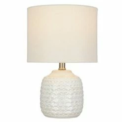 15.25" Textured Ceramic Accent Table Lamp with Linen Shade (Includes LED Light Bulb) White - Cresswell Lighting 7 15.25" Textured Ceramic Accent Table Lamp with Linen Shade (Includes LED Light Bulb) White - Cresswell Lighting -Desk Lamps sales shop unnamed file 836