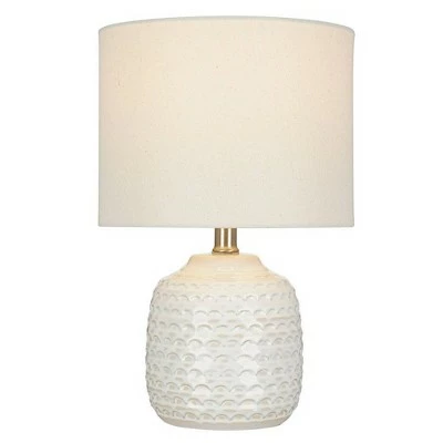 15.25" Textured Ceramic Accent Table Lamp with Linen Shade (Includes LED Light Bulb) White - Cresswell Lighting 4 15.25" Textured Ceramic Accent Table Lamp with Linen Shade (Includes LED Light Bulb) White - Cresswell Lighting - Image 4