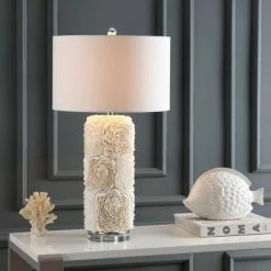 JONATHAN Y 28.5" Seashell/Resin/Crystal Rosette Table Lamp (Includes LED Light Bulb) White - JONATHAN Y