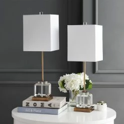 Set of 2 Zayne Table Lamps (Includes LED Light Bulb) Clear/Brass/Gold - Safavieh