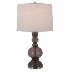 29" x 16" Glass Sadie Sculpted Table Lamp Smoke Translucent - Decor Therapy