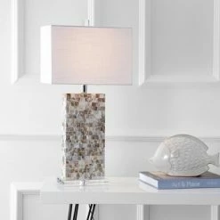 JONATHAN Y 29" Cannon Seashell and Crystal Table Lamp (Includes LED Light Bulb) Beige - JONATHAN Y